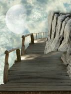 Фотообои Луна и мост над облаками