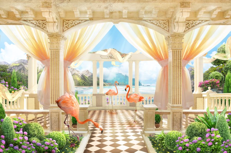 Картина на холсте Фламинго в райской беседке, арт hd0615301