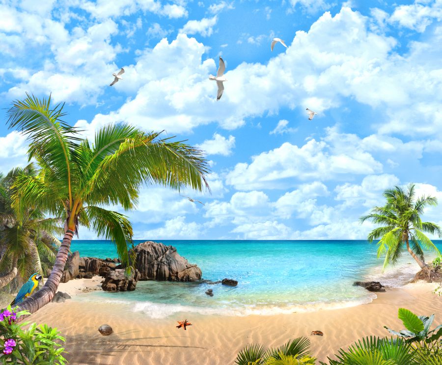 Картина на холсте Берег на острове с пальмами, арт hd0864401