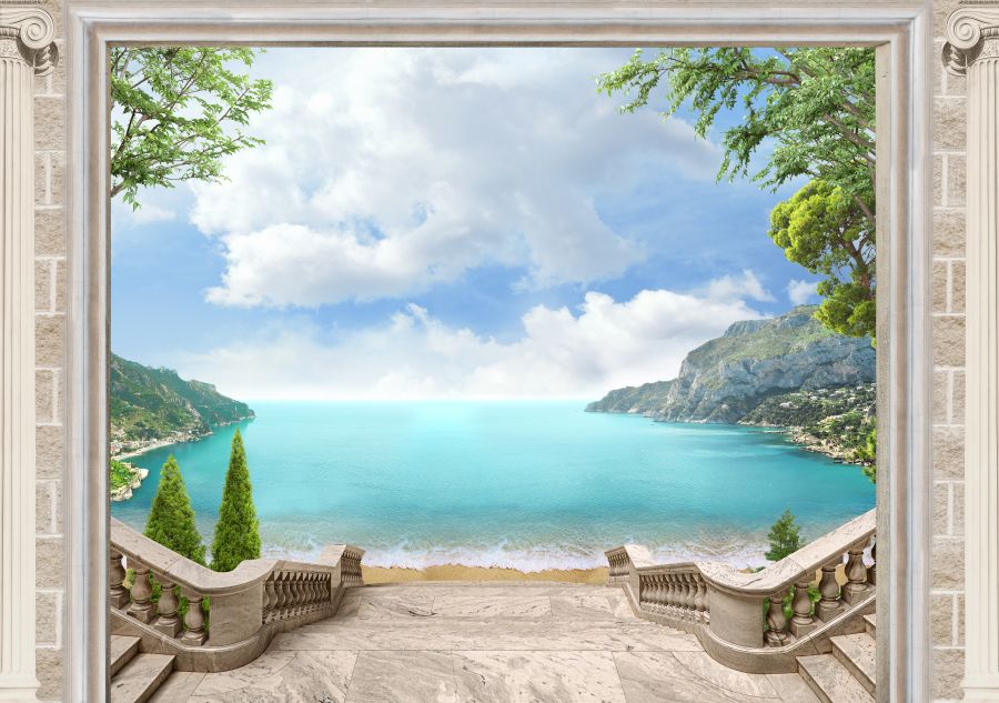 Картина на холсте Фальш окно с видом на голубое море, арт hd0872201