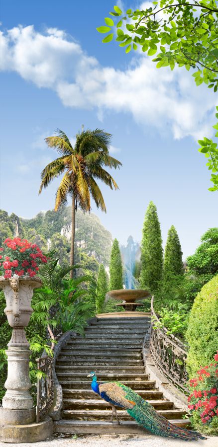 Картина на холсте Летний сад с пальмами и зеленью, арт hd0873101