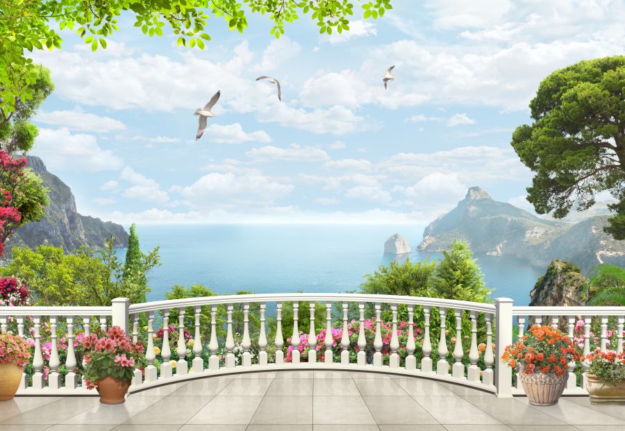 Картина на холсте Просторная терраса с цветами, арт hd0873301