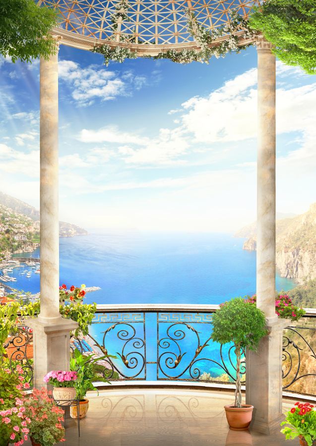 Картина на холсте балкон с видом на море, арт hd0887901