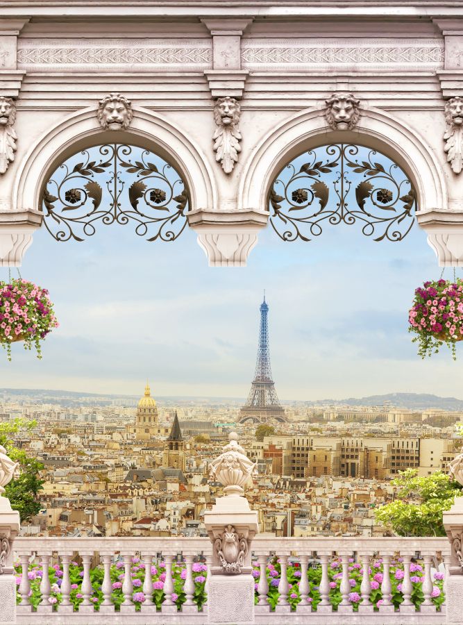 Картина на холсте балкон с видом на город Париж, арт hd0889701