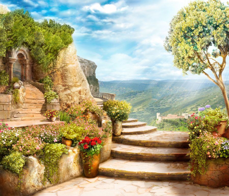 Картина на холсте лестница в горах, арт hd0893301