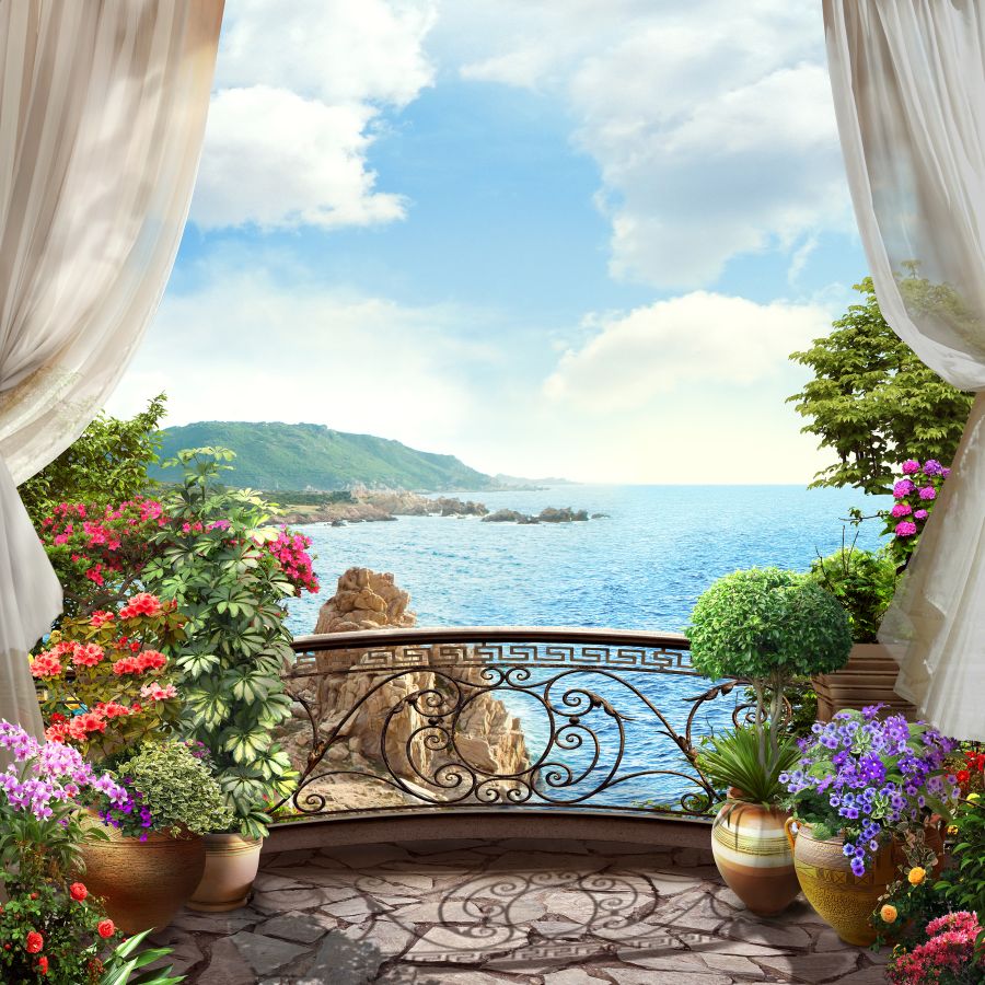 Картина на холсте балкон с видом на море, арт hd0895201