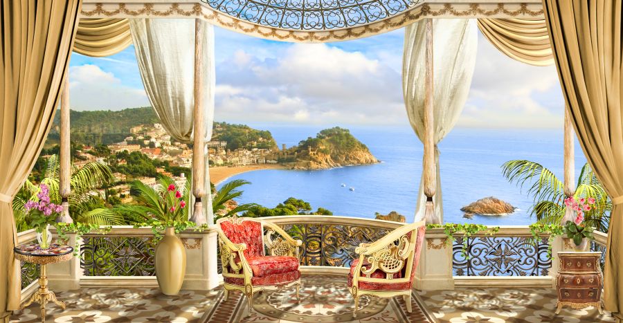Картина на холсте летняя веранда с видом на море, арт hd0901801
