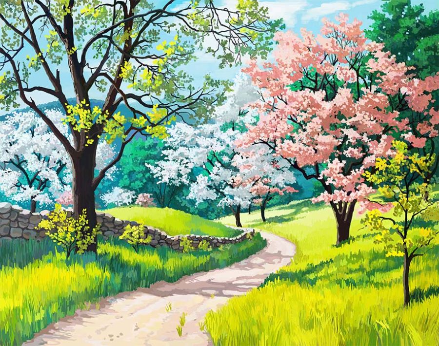 Картина на холсте деревья в цвету, арт hd1447501