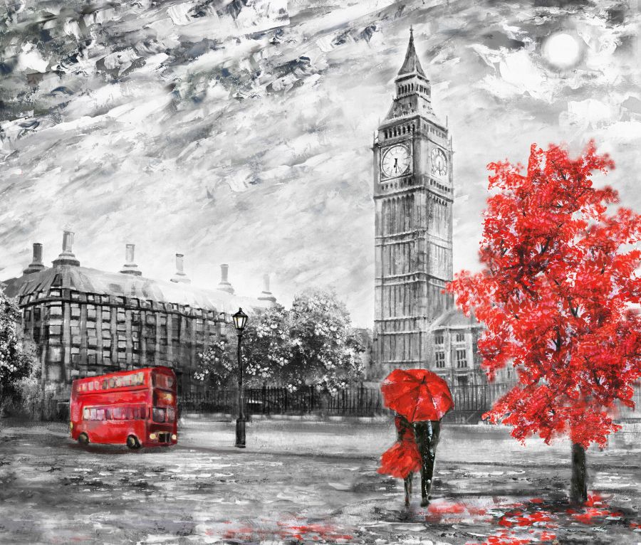 Картина на холсте черно-белый лондон и автобус, арт hd1390601