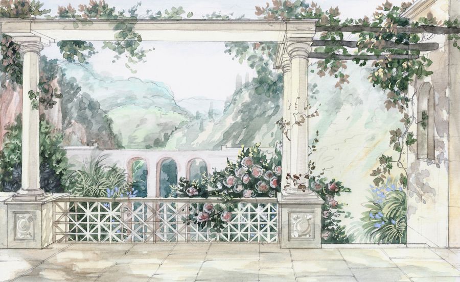 Картина на холсте терраса с видом на акведук, арт hd0631901