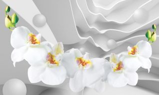 Фреска Объемные орхидеи на волнистом фоне