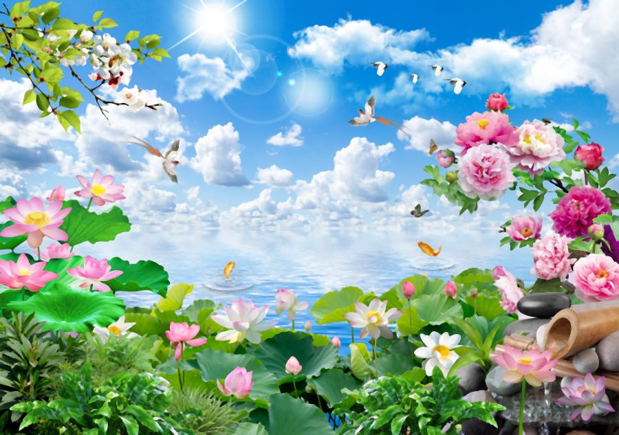 Картина на холсте Небо и цветы, арт hd1837301