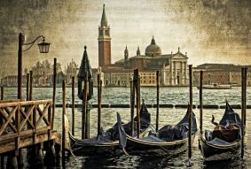 Фреска Лодки в Венеции ретро холст