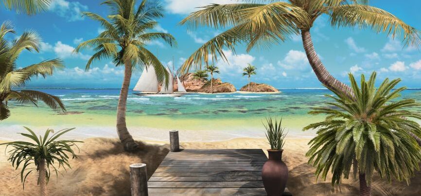 Картина на холсте Пальмы на пляже и причал, арт hd0868801