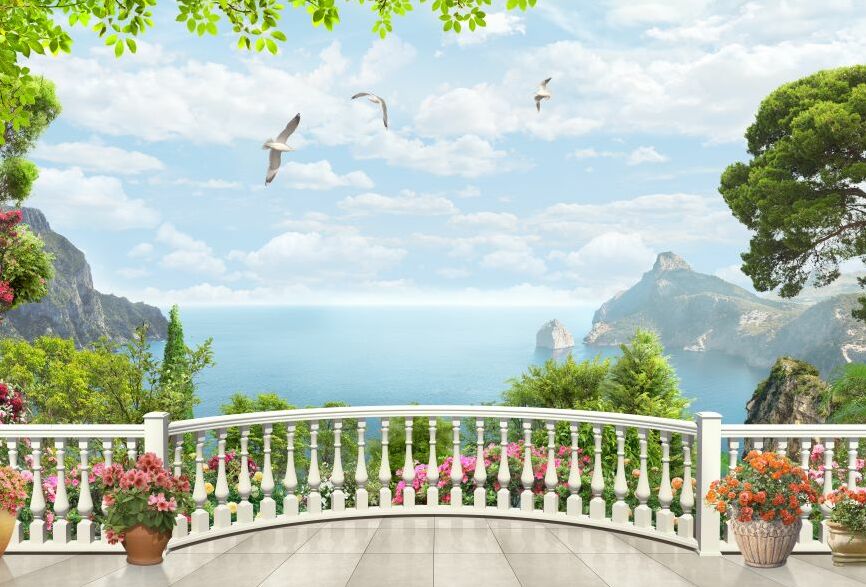 Картина на холсте Просторная терраса с цветами, арт hd0873301