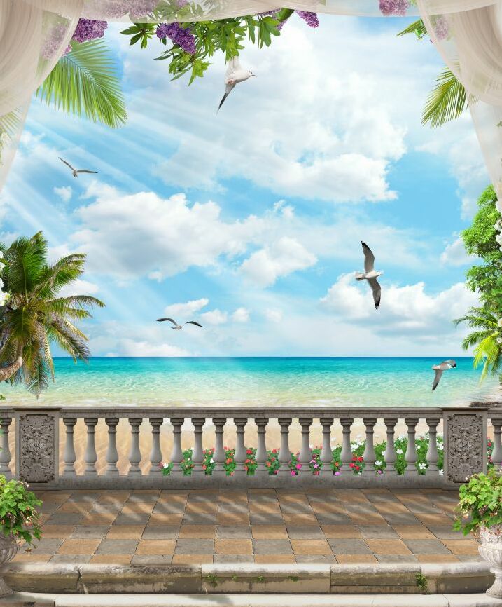 Картина на холсте Балкон с видом на море чайки, арт hd0873601