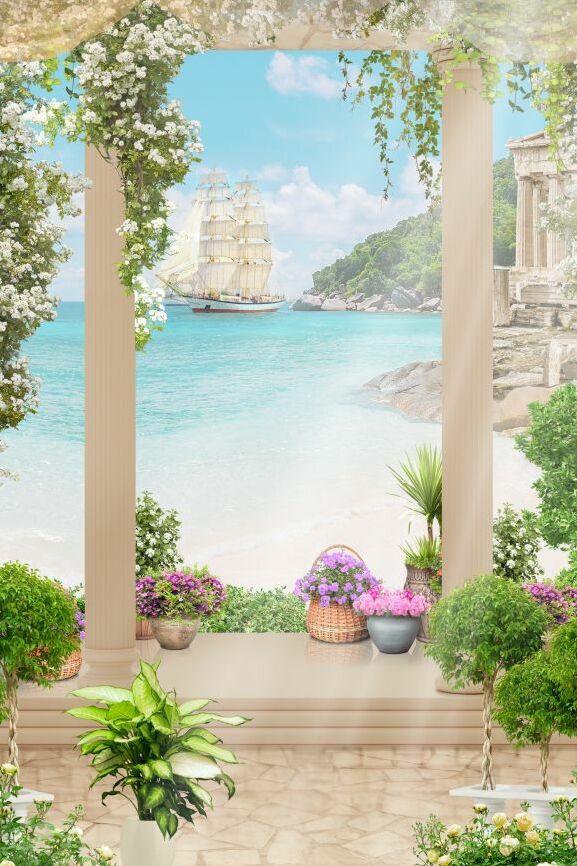 Картина на холсте терраса с видом на море, арт hd0883201