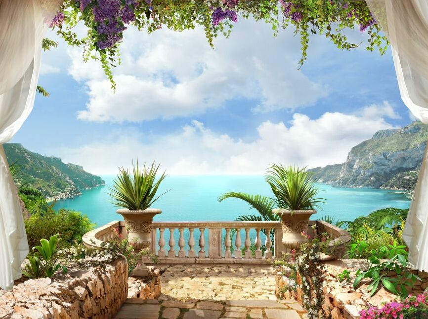 Картина на холсте Уютный балкон с видом на море, арт hd0884301