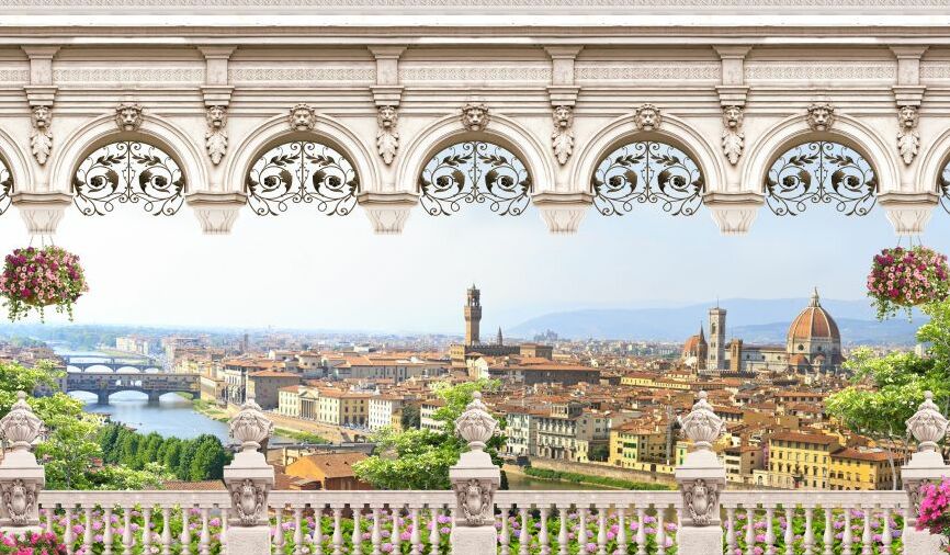 Картина на холсте балкон с видом на европейский город, арт hd0887501