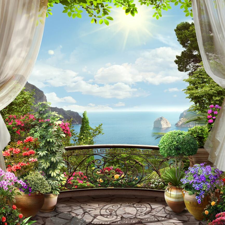 Картина на холсте балкон с видом на море, арт hd0895101