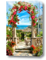 Картина арка с цветами на море